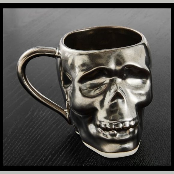 NEW RARE West Elm Black Cermic Halloween Skull Mug 19 OZ - Picture 1 of 7
